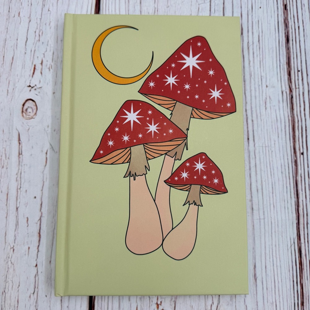 Celestial Mushroom Hardcover Journal Sage Green Lined 50 Page Moon Star